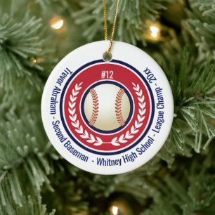 Baseball Champion School Red, White Blue Keramik Ornament