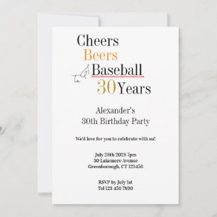 Baseball Cheers and Beers 30. Geburtstag Party Einladung