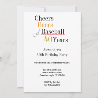 Baseball Cheers and Beers 40. Geburtstags-Party Einladung