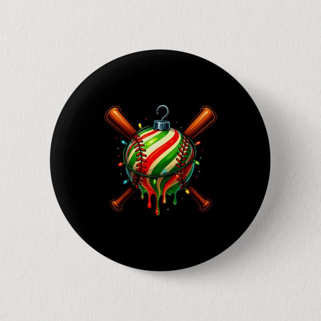 Baseball Christmas Ice Cream Drip Baseball Dripng  Button (Vorderseite)