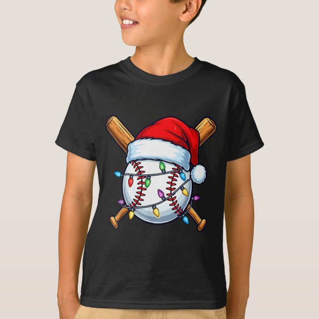 Baseball Christmas Lights Santa Christmas Baseball T-Shirt (Vorderseite)