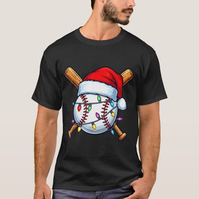 Baseball Christmas Lights Santa Christmas Baseball T-Shirt (Vorderseite)