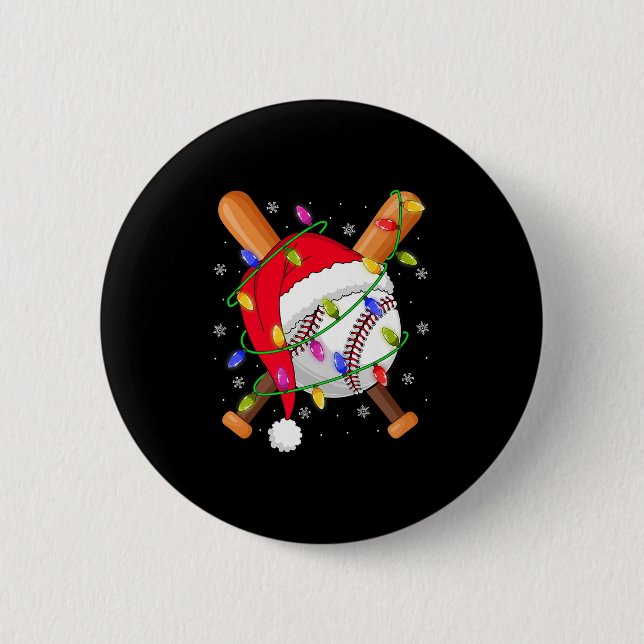 Baseball Christmas Lights Santa Hat Baseball Playe Button (Vorderseite)