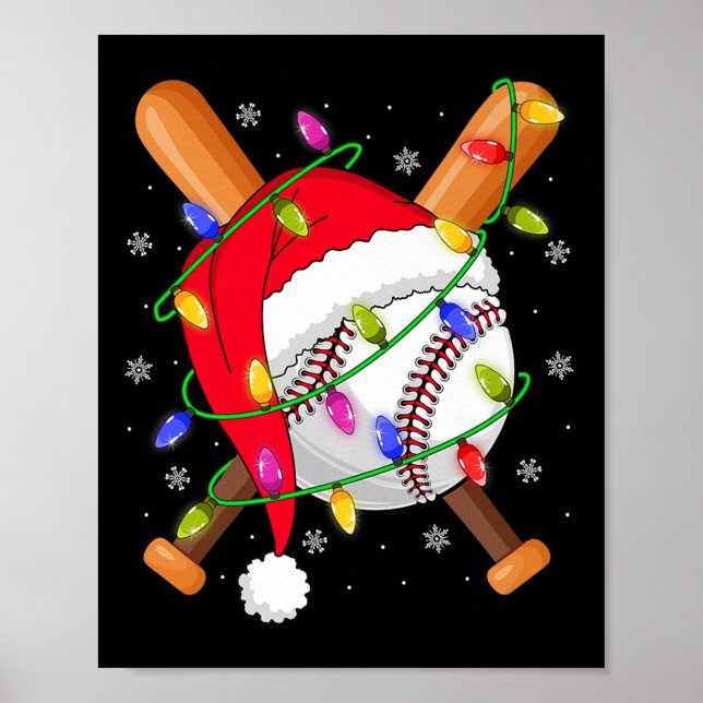 Baseball Christmas Lights Santa Hat Baseball Playe Poster (Vorne)