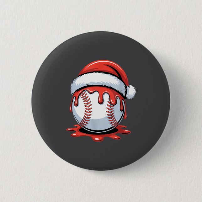 Baseball Christmas Santa Hat Dripng Festive Holida Button (Vorderseite)