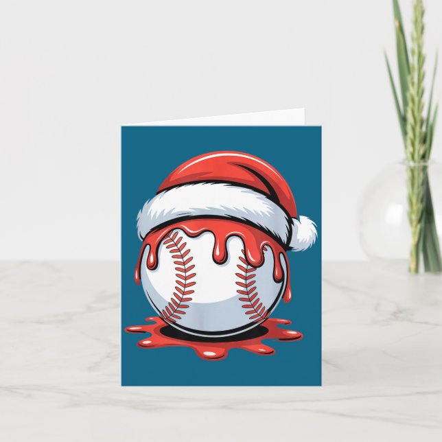 Baseball Christmas Santa Hat Dripng Festive Holida Karte (Vorderseite)