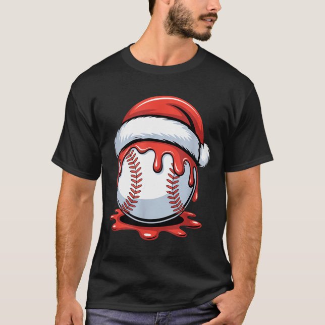 Baseball Christmas Santa Hat Dripng Festive Holida T-Shirt (Vorderseite)