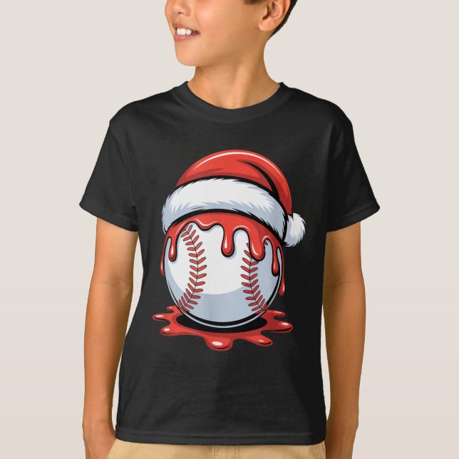 Baseball Christmas Santa Hat Dripng Festive Holida T-Shirt (Vorderseite)