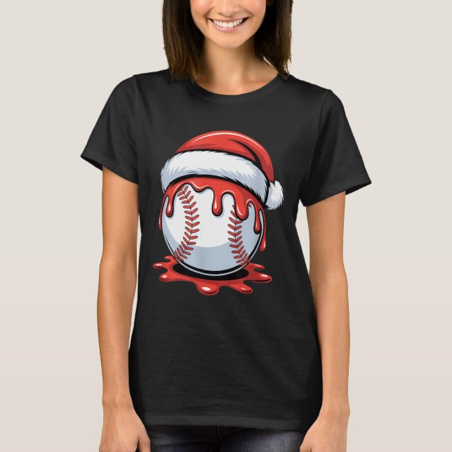 Baseball Christmas Santa Hat Dripng Festive Holida T-Shirt (Vorderseite)