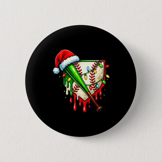Baseball Christmas Santa Hat Dripng Ice Cream Xmas Button (Vorderseite)