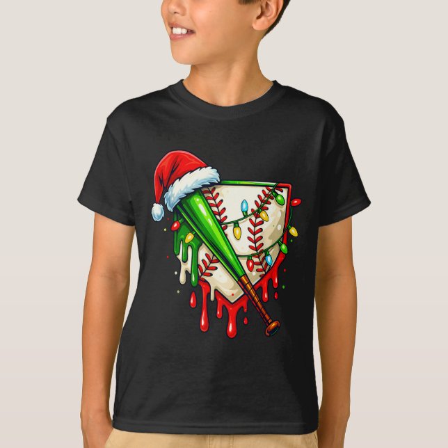 Baseball Christmas Santa Hat Dripng Ice Cream Xmas T-Shirt (Vorderseite)