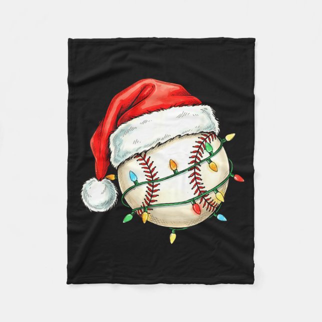 Baseball Christmas Shirt Funny Santa Hat Srt Men K Fleecedecke (Vorderseite)