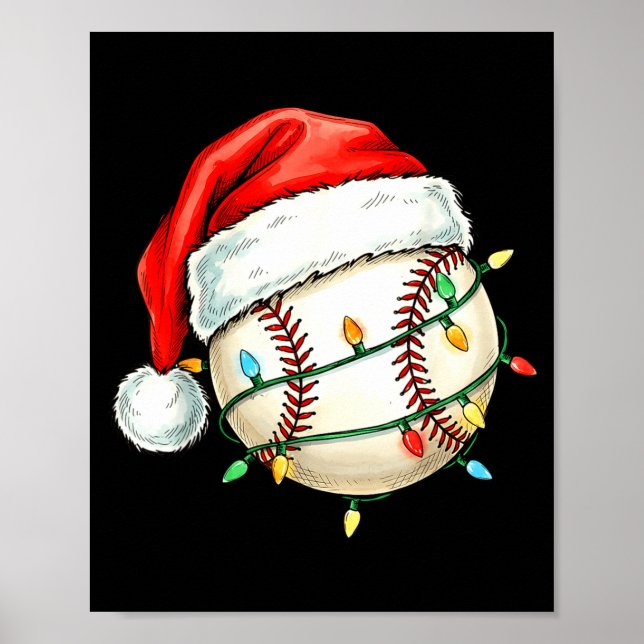 Baseball Christmas Shirt Funny Santa Hat Srt Men K Poster (Vorne)