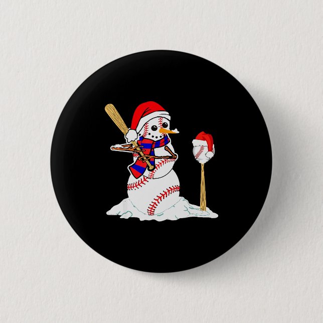 Baseball Christmas Snowman Playing Baseball  Button (Vorderseite)