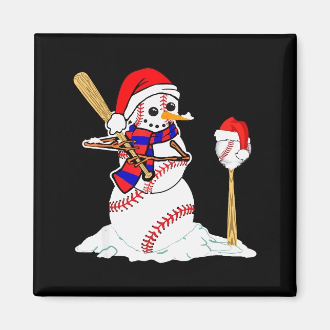 Baseball Christmas Snowman Playing Baseball  Magnet (Vorne)