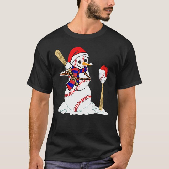 Baseball Christmas Snowman Playing Baseball T-Shirt (Vorderseite)