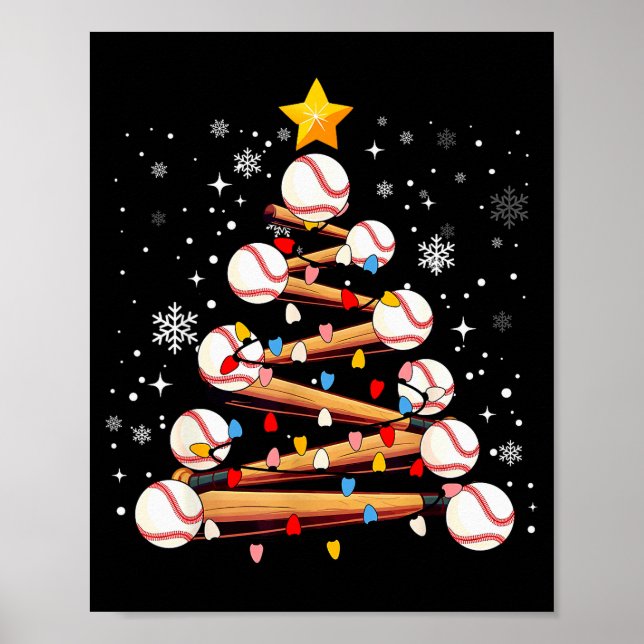 Baseball Christmas Tree Light Xmas Baseball Boys K Poster (Vorne)