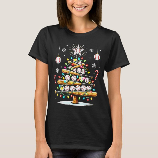 Baseball Christmas Tree Lights  T-Shirt (Vorderseite)