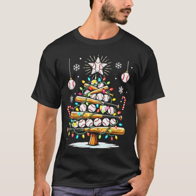 Baseball Christmas Tree Lights  T-Shirt (Vorderseite)