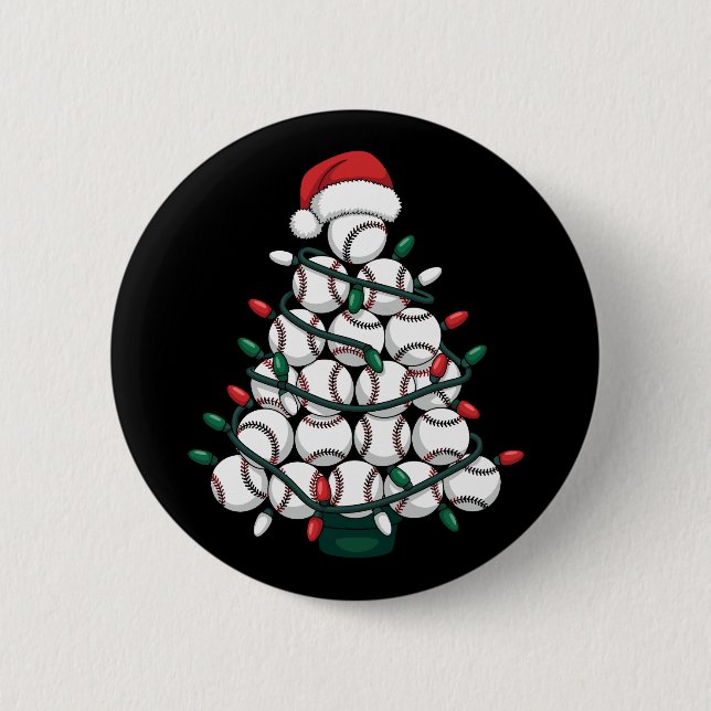 Baseball Christmas Tree Santa Sports Button (Vorderseite)