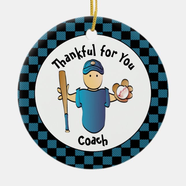 Baseball Coach Male Cartoon Danke, Weihnachten Keramik Ornament (Vorne)
