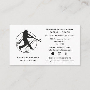 Baseball Coach Softball Instructor Social Media Visitenkarte