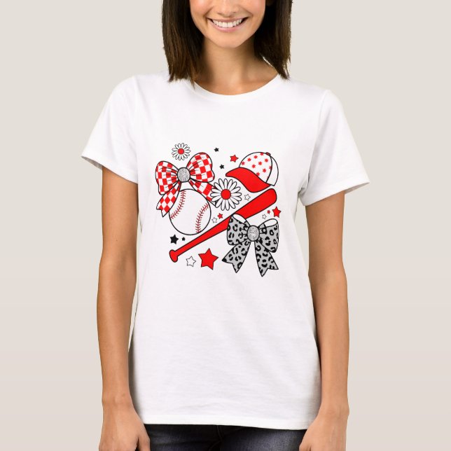 Baseball Coquette Aesthetic Sporty Bow Glitter T-Shirt (Vorderseite)