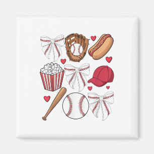Baseball Coquette Bow Women Girls Baseball Cheer M Magnet