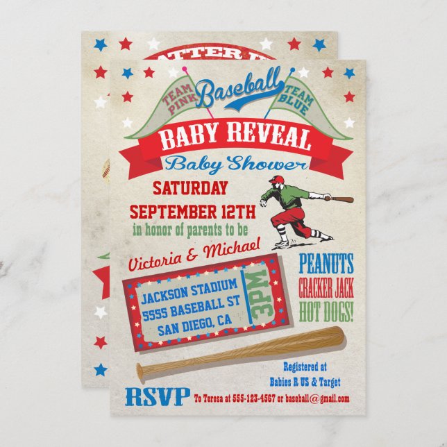 Baseball Couples Baby Reveal Shower Einladungen (Vorne/Hinten)
