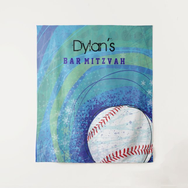 BASEBALL CRAZE Bar Bat Mitzvah Einladung Wandteppich (Vorderseite)