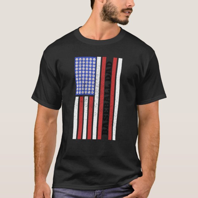 Baseball Dad USA Flag Baseball Player Fan Coach T-Shirt (Vorderseite)