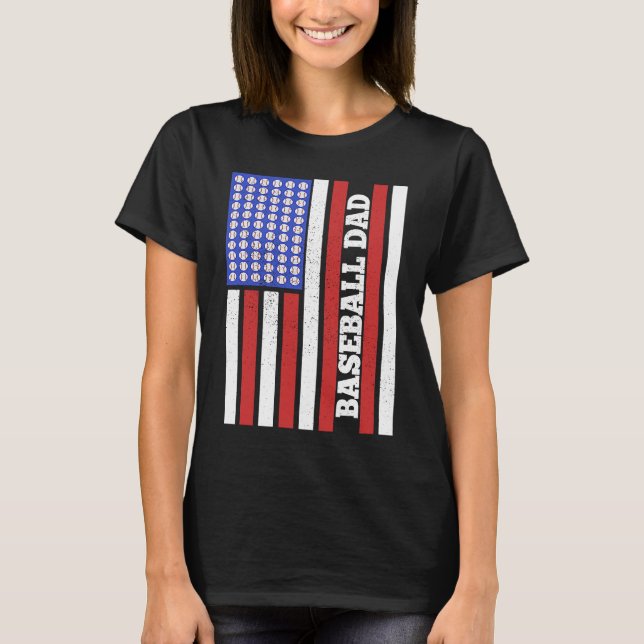 Baseball Dad USA Flag Baseball Player Fan Coach T-Shirt (Vorderseite)