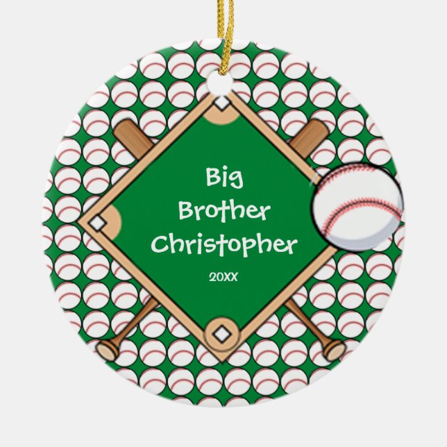 Baseball-Diamant-Bruder-Weihnachtsverzierung Keramikornament (Vorne)
