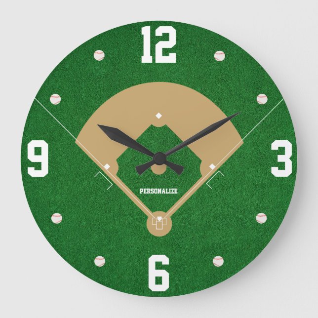 Baseball Diamond Design Sports Fan Home Decor Gift Große Wanduhr (Vorderseite)