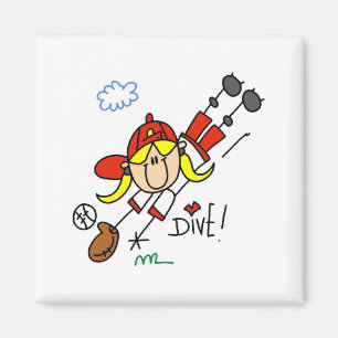 Baseball Dive Girls Softball T - Shirt und Geschen Magnet