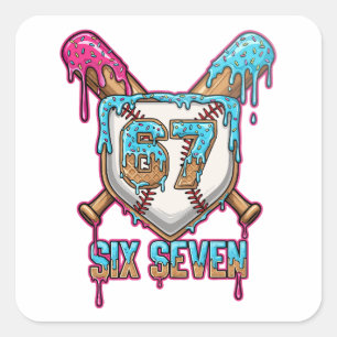 Baseball Drip 67 Meme — Spieler 6-7 / Sechs Sieben Quadratischer Aufkleber