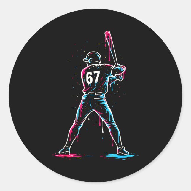 Baseball Drip 6 7 Number 67 Six Seven Meme Mens Bo Runder Aufkleber (Vorderseite)