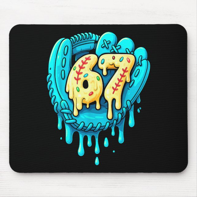 Baseball Drip 6 7 Nummer 67 Sechs Sieben Meme Herr Mousepad (Vorne)
