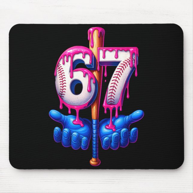Baseball Drip 6 7 Nummer 67 Sechs Sieben Meme Herr Mousepad (Vorne)
