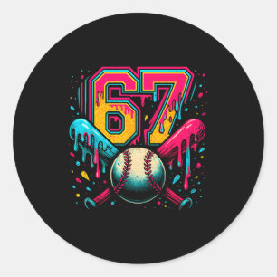 Baseball Drip 6 7 Nummer 67 Sechs Sieben Meme Herr Runder Aufkleber