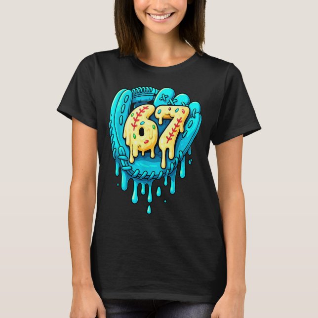 Baseball Drip 6 7 Nummer 67 Sechs Sieben Meme Herr T-Shirt (Vorderseite)