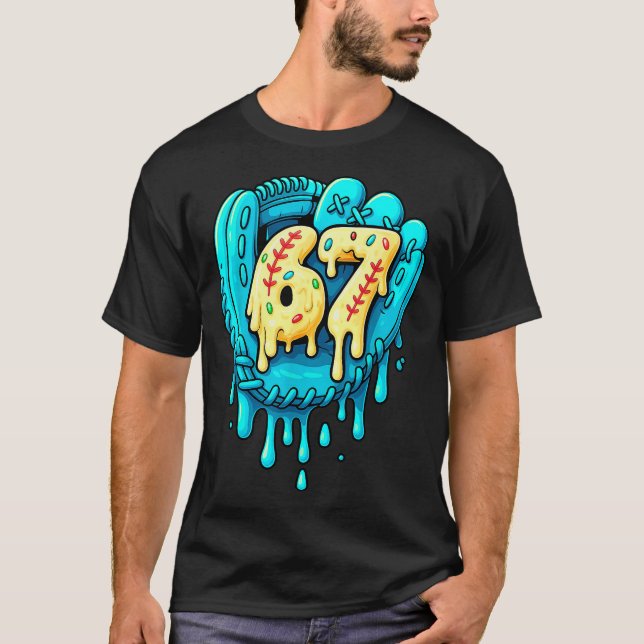Baseball Drip 6 7 Nummer 67 Sechs Sieben Meme Herr T-Shirt (Vorderseite)