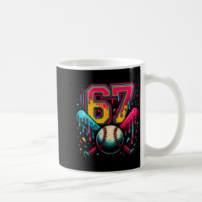 Baseball Drip 6 7 Nummer 67 Sechs Sieben Meme Männ Kaffeetasse (Rechts)