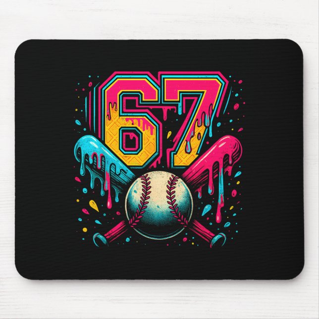 Baseball Drip 6 7 Nummer 67 Sechs Sieben Meme Männ Mousepad (Vorne)