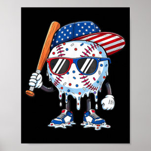 Baseball Drip AAAmerikanische Flagge Schläger 4. J Poster