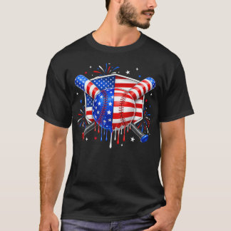 Baseball-Drip American Flag Für Jungen Männer 4. T-Shirt