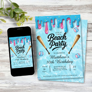 Baseball Drip Beachparty Kinder / Jugendliche Einladung