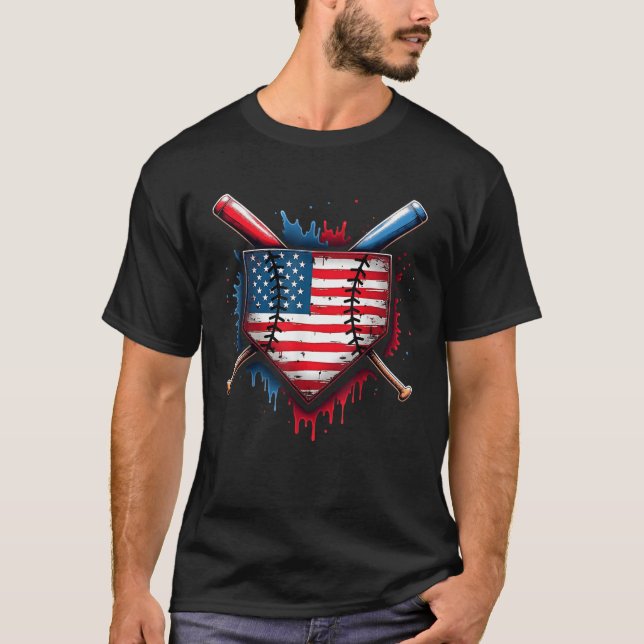 Baseball Drip Boy Ice Cream Patriotic American Fla T-Shirt (Vorderseite)