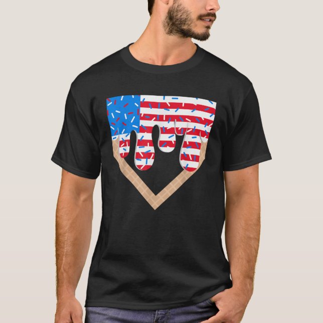 Baseball Drip Boy Ice Cream Patriotic American Fla T-Shirt (Vorderseite)
