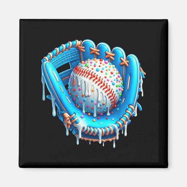 Baseball Drip Ice Cream Glove With Sprinkles Ball  Magnet (Vorne)